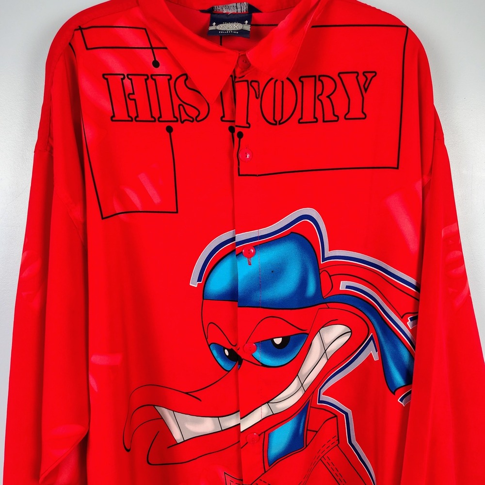 Mens XXL Fox Original History Shirt Red Graphic Polyester Streetwear Y2K 90s